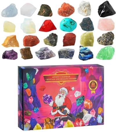 Kristallen adventskalender voor kinderen | Aftelkalender - adventskalender 2026 - 24-daagse adventskalender - mineralen en fossielen voor kinderen - aftelkalender