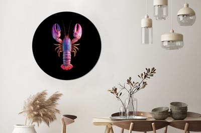 WallCircle - Wandcirkel - Muurcirkel - Kreeft - Paars - Roze - Zwart - Stippen - Lila - Aluminium - Dibond - 90x90 cm - Binnen en Buiten