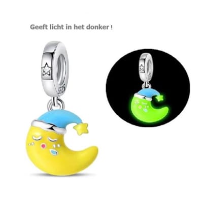 RomyStones – Glow in the Dark Maan Bedel – Slapende Maan – 925 Sterling Zilver