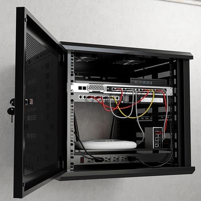 Server Rack Behuizing - Serverkast Wandmontage - Apparatuur Organiseren - Afsluitbare Deuren - 6U - Zwart