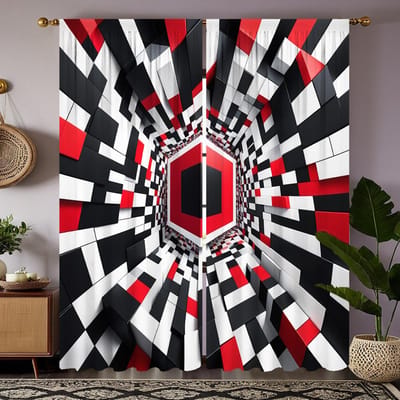 2 STUKS HD digitale zwart-wit serie driedimensionale zwart-witte chevron gordijnen huisdecoratie stijl decoratie li W52H63inchW132H160cm red