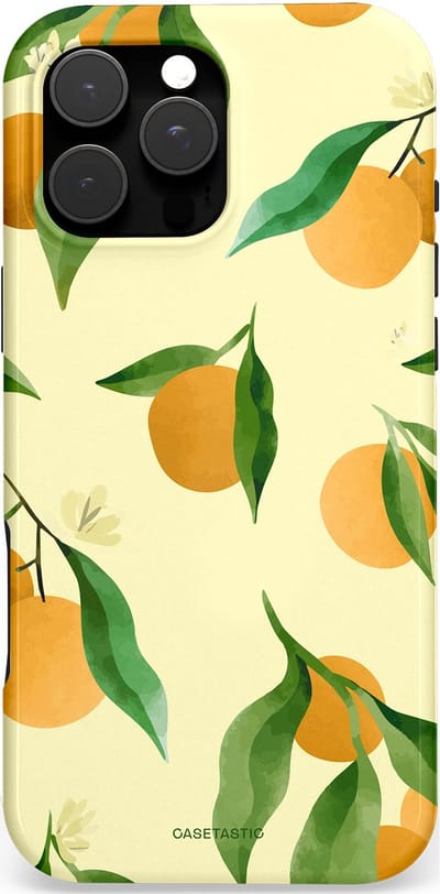 Casetastic Hoesje Geschikt voor Apple iPhone 16 Pro Max Magsafe - Stijlvolle Beschermende Duo-layer Case - Bladrijke Sinaasappel
