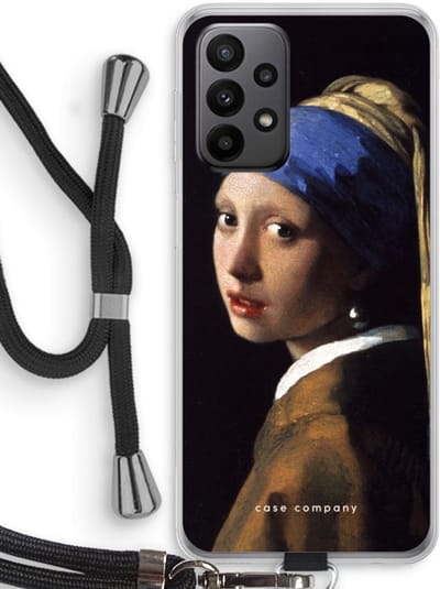 Hoesje met koord geschikt voor Samsung Galaxy A23 hoesje met Koord - The Pearl Earring - Telefoonhoesje met Zwart Koord - Bescherming aan alle Kanten en Over de Schermrand