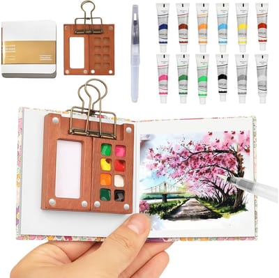 Dailygoods- Aquarelset Perfect Reisformaat - Mini-Aquarelpalet - Draagbaar Waterverfpalet - Lichtgewicht Verfdozen - 10 Stuks - Compact 6x6 cm - Verfpalet