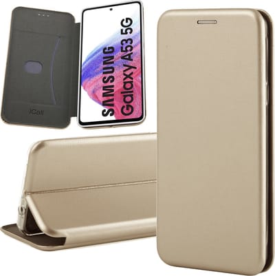 Hoesje geschikt voor Samsung Galaxy A53 - Book Case Kunstlederen Wallet Cover Minimalistisch Pasjeshouder Hoes Goud