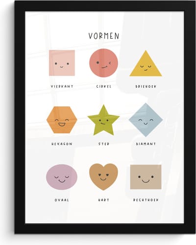 Poster in lijst - Fotolijst 30x40 cm - Posters - Vormen - Leren voor kinderen - Educatief - Kleuren - Posterlijst zwart - Kamer decoratie - Wanddecoratie kinderkamer - Muurdecoratie babykamer
