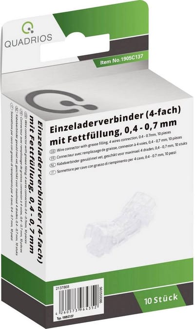 Quadrios 1905C137 Draadconnector Flexibel: 0.40-0.70 mm² Massief: 0.40-0.70 mm² Aantal polen: 4 10 stuk(s) Transparant