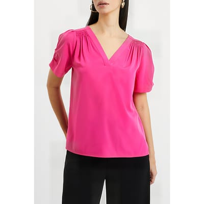 French Connection Crepe Light V Neck Top Fuchsia Maat: XS | Blouses Outlet | Dames | Roze