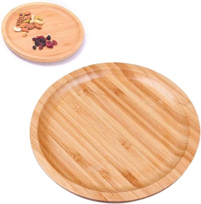 Ronde Bamboe Dienblad voor Desserts, Fruit en Snacks - Elegante Textuur voor Thuisfeesten en Bruiloften, Duurzaam en Stijlvol