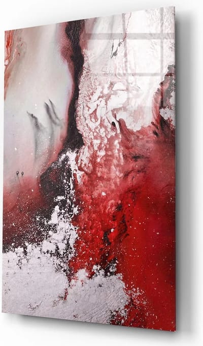 Glasschilderij - Abstract Rood en Wit - Wanddecoratie - 110x70 cm