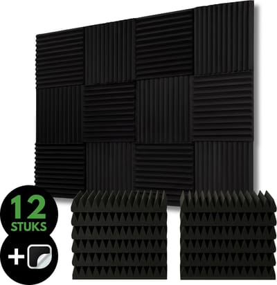 SoluHome® Akoestische Panelen - 12 Stuks - Inclusief Dubbelzijdige Stickers - 1,08 m² Oppervlakte - Zwart - 30x30x5cm - Geluidsisolatie - Golvend Patroon - Akoestisch Wandpaneel - Wanddecoractie - Zelfklevend