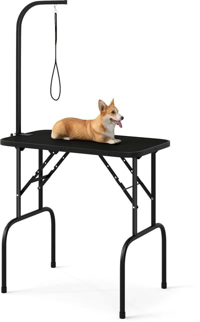 COSTWAY Hondenverzorgingstafel, inklapbaar, in hoogte verstelbaar, trimtafel met lussen, hondenkappertafel, voor honden, katten, huisdieren, tot 100 kg belastbaar, zwart, 80,5 x 46 x 76,5 cm
