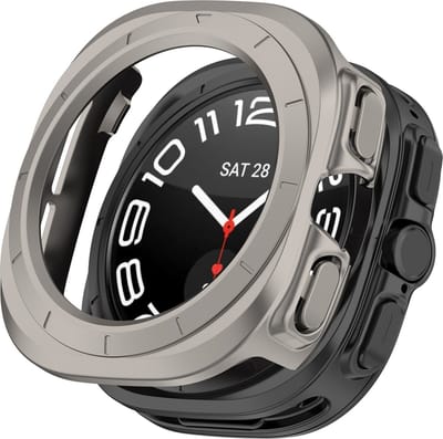 By Qubix - Hard case (open front) - Titanium kleur - Geschikt voor Samsung Galaxy Watch Ultra / Ultra 2 - 47mm