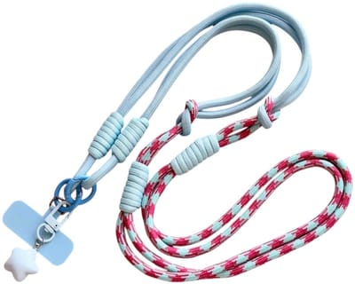 Telefoonkoord - Sterretje Blauw/Rood | Lengte 115 cm | Fashion Favorite