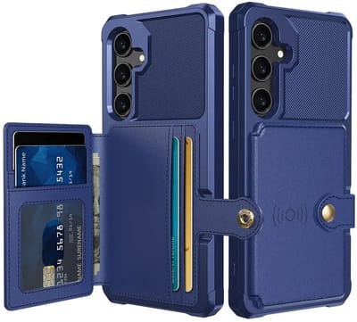Portemonnee Hoesje Geschikt voor Samsung Galaxy S25 - Back Cover met Pasjeshouder - Telefoonhoesje voor Pinpas - Kaarthouder op Achterkant - Case met Magneet Blauw