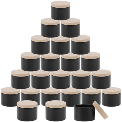 BRENZOOS- Kaarsglazen 24 Stuks - Kaarsenblikjes met Deksels - Zwart - Functioneel Design - Gelijkmatige Warmteverdeling - Matte Afwerking - Kaarsenhouders