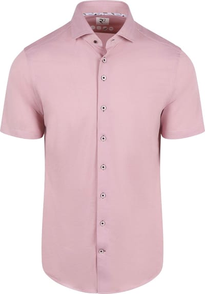 R2 Short Sleeve Overhemd Technical Knitted Dobby Roze - Maat S - Heren - Overhemden Formeel