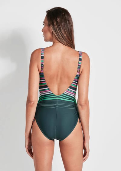 Badpak met V-hals en zachte cups - groen / roze / gestr. - Gr. 50 B van Goldner Fashion