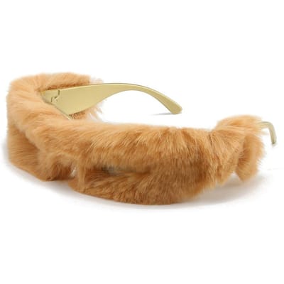 Trendy Bont Modern Zonnebril Handgemaakt UV400 Bont Zonnebril Kattenoog Punk Zonnebril geschikt voor Dames en Heren beige