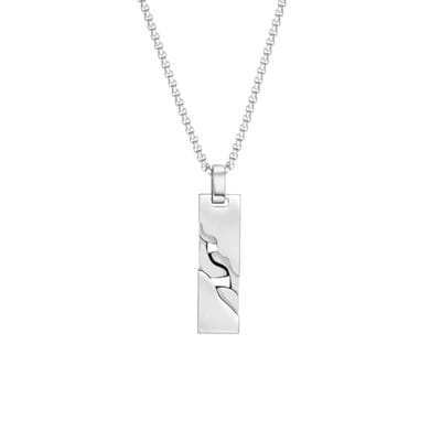 Lucardi Heren Ketting met hanger plaat - Staal - Ketting - Vaderdag Cadeautje - 65 cm - Zilverkleurig