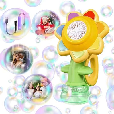 Zonnebloem Zeepbel Machine voor Kinderen Automatisch Bloemen Zeepbel Speelgoed met Licht voor Peuters Zeepbellen Blaasapparaat voor Kinderen Buitenspeelgoed yellow
