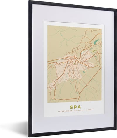 Fotolijst incl. Poster - Spa - Kaart - België - Stadskaart - Plattegrond - 30x40 cm - Posterlijst