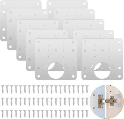 10 Stuks Kastdeurscharnier, Reparatieplaat Reparatieset voor Meubels met Schroeven, Kast met Gat Scharnierreparatie, Roestvrijstalen Keukenscharnieren voor Kasten, Hout, Meubels, Deuren