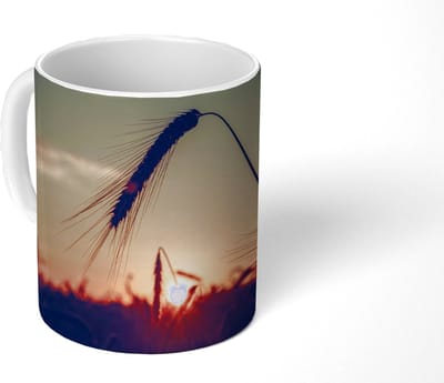 Mok - Koffiemok - Gras - Herfst - Zonsondergang - Seizoenen - Landschap - Mokken - 350 ML - Beker - Koffiemokken - Theemok
