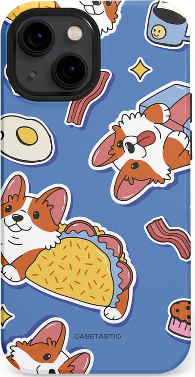 Casetastic Hoesje Geschikt voor Apple iPhone 13 Mini Magsafe - Stijlvolle Beschermende Duo-layer Case - Corgi en Snacks