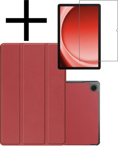 Hoes - Geschikt voor Samsung Galaxy Tab A9 - Met Screenprotector - Trifold Bookcase - Hard Cover - Hardcover Book Case - Tablet Hoesje - Donkerrood