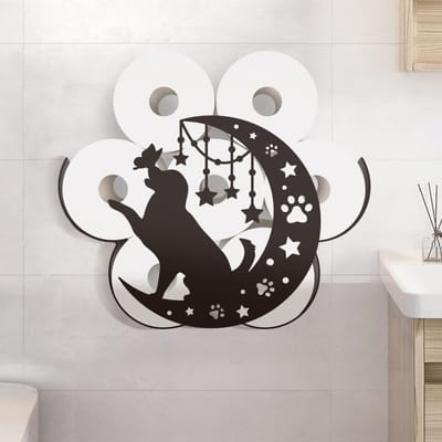 Boho Dog Moon Metalen Toiletpapierhouder - Schattige Decoratieve Toiletpapieropslag voor 8 Rollen - Vrijstaande Organizer voor Badkamer en Toiletruimte