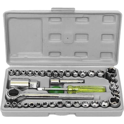 Kit d'outils pour clés et douilles, 40 pièces, jeu de clés à douille 1/4    et 3/8   , métrique et SAE argenté