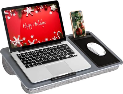 Schootbureau - Laptoptafel Werktafel - Thuiswerken - Met muismat en telefoonhouder - Tot 156 inch - Zilver carbon