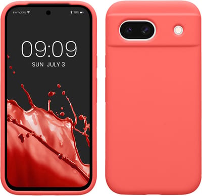 kwmobile telefoonhoesje geschikt voor Google Pixel 8a - Hoesje met siliconen coating - Smartphone case in neon koraal