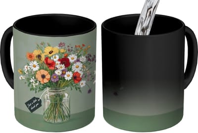 Magische Mok - Foto op Warmte Mokken - Koffiemok - Bloemen - Vaas - Kaartje - Magic Mok - Beker - 350 ML - Theemok