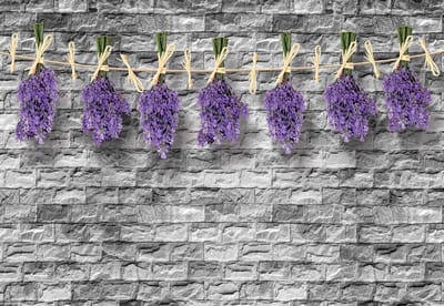 Fotobehang Brick Wall Flowers Lavender  | XL - 208cm x 146cm | 130g/m2 Vlies