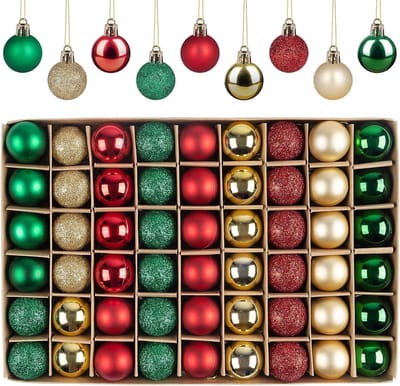 Kerstballen Set van 54 Stuks - Mini Ballen Ornaments met Touwtjes, 30mm Schokbestendige Decoraties voor de Kerstboom (Rood, Groen, Goud)