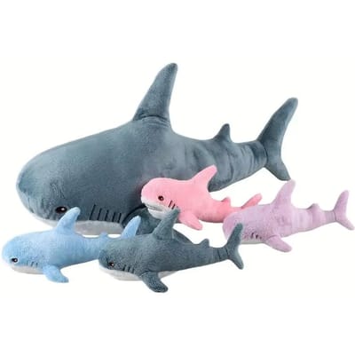 Schattige Moeder-Baby Haai Vijfstuk Zacht Knuffeldier Reusachtig Zacht Haaienkussen Dik Haaienkussen Voor Jongens En Meisjes Klaar Cadeaus 55cm gray