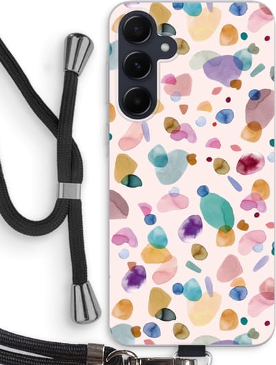 Case Company® - Hoesje met koord geschikt voor Samsung Galaxy A55 hoesje met Koord - Terrazzo Memphis - Telefoonhoesje met Zwart Koord - Bescherming aan alle Kanten en Over de Schermrand
