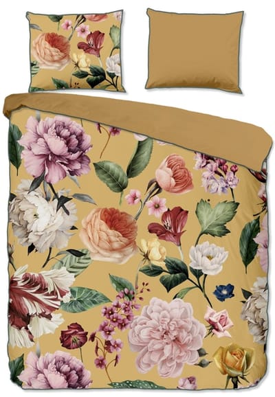 Descanso dekbedovertrek bloemen - 1 persoons 140x200/220 cm - Oker - 100% Katoen satijn