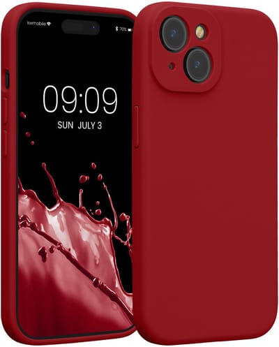 kwmobile telefoonhoesje geschikt voor Apple iPhone 15 - TPU backcover met siliconen coating - Smartphone case in rabarber rood