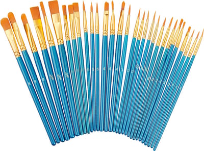 penselen - 30-delige set - rond en plat - voor acryl- olie- en aquarelverf - synthetische haren
