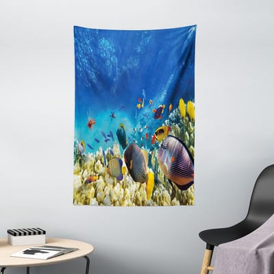 ABAKUHAUS Vistapijt, Oceaandieren, Woonkamer Slaapkamer Wanddoek Zijdezacht Satijn Wandtapijt, 100 x 150 cm, Meerkleurig