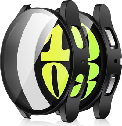 Casemania Hoes & Glas Geschikt Samsung Galaxy Watch 6 (40mm) - Zwart - Screenprotector met Behuizing