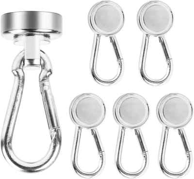 Magneethaken, 6 stuks, magneten met haak, 360 graden draaibaar, magnetische karabijnhaak, draaibaar, magnetische haak voor keuken en badkamer, kluisjes