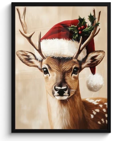 Poster in lijst - Fotolijst 60x80 cm - Posters - Kerst - Hert - Gewei - Rood - Posterlijst zwart - Decoratie - Wanddecoratie woonkamer - Muurdecoratie slaapkamer - Kerstversiering - Kerstdecoratie voor binnen - Kerstmis