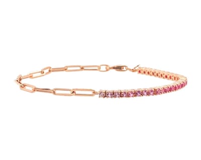 Half chain half steentjes armbandje | roze | goud gekleurd