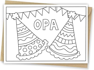 Inkleurkaart Verjaardag Opa - Opa jarig - Cadeau opa - Felicitatie - Kinderkaart - DIY - Inclusief kraft envelop