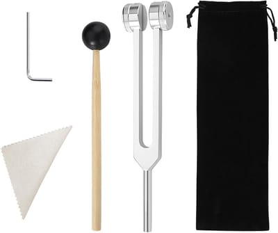 Stemvorkset 21,5 cm met 128 Hz, verstelbare aluminiumlegering, inclusief houten lepel en moersleutel voor klanktherapie en meditatie, ideaal voor ontspanning en healing