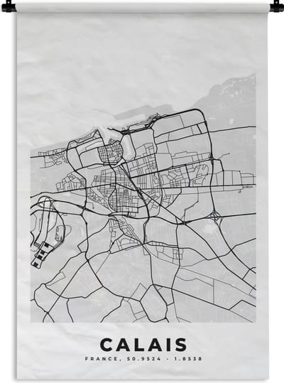 Wandkleed - Wanddoek - Plattegrond - Kaart - Stadskaart - Frankrijk - Calais - 120x180 cm - Wandtapijt